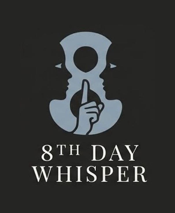 The official 8th Day Whisper production company logo, featuring a stylized silhouette of two people whispering to each other above the company name